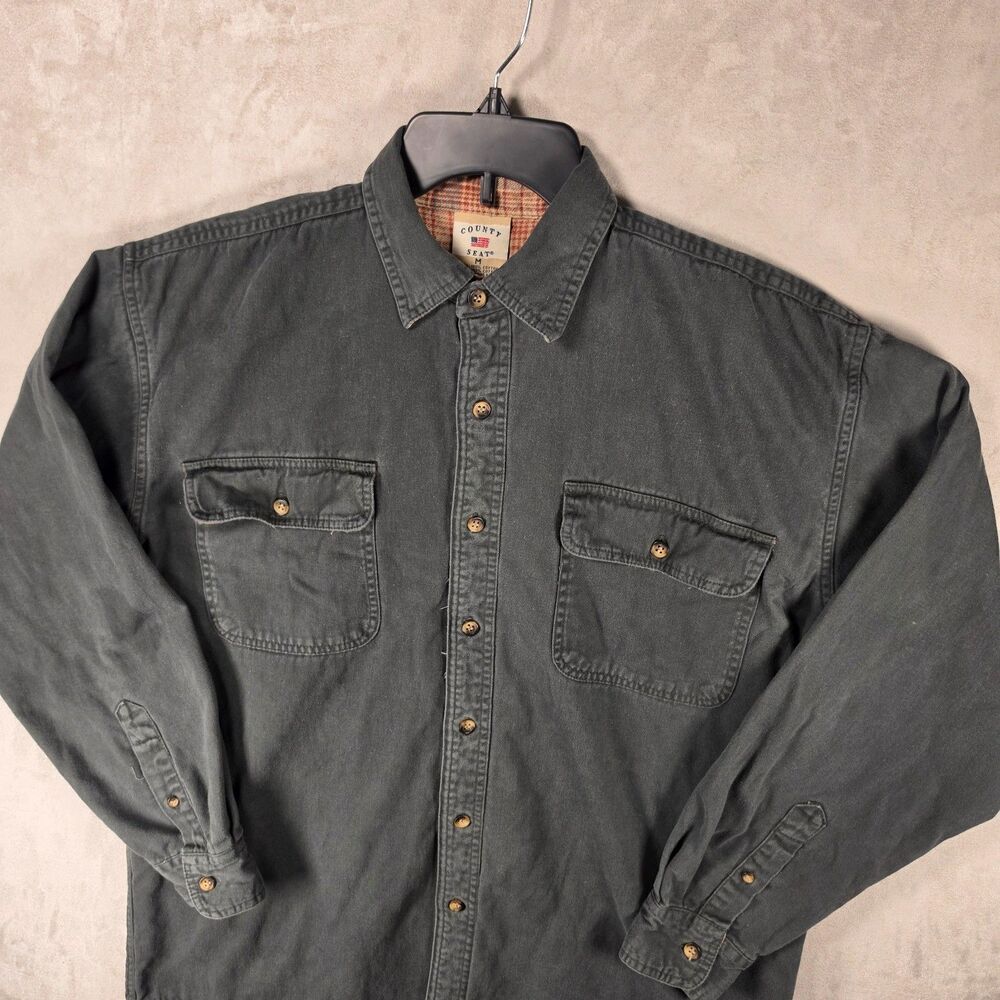 Vtg 90s County Seat Flannel Lined Shirt Jacket M Faded Black Workwear Shacket